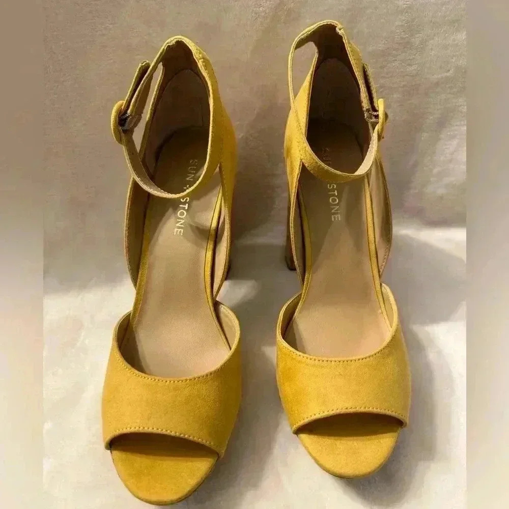 Sun + Stone Reeta Yellow Platform shoes adjustable ankle straps NIB Size 9M